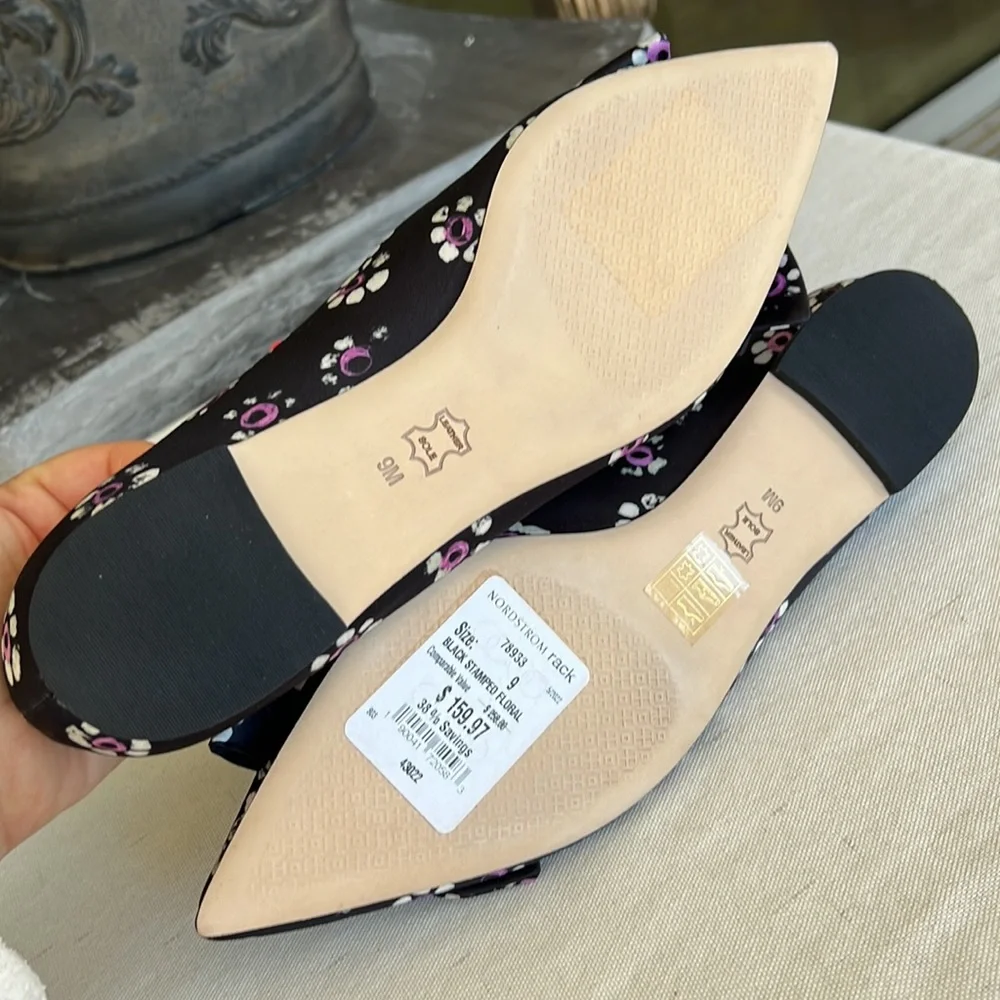 TORY BURCH Satin Bow Floral flats size 9